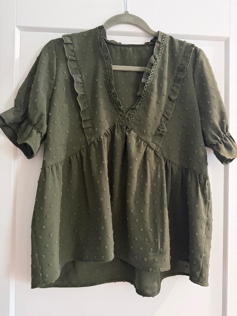 SHEIN Olive V-Neck Ruffle Peplum Blouse